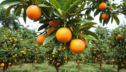 Wall Mural -  Bountiful harvest of ripe oranges in an orchard