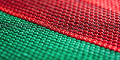 Red and green macro shot of a textile sheet, clothing, fabric, texture, close-up, vibrant, colorful, abstract