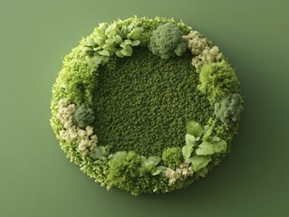 Sticker - A beautiful circular arrangement of various green plants creating a lush natural border