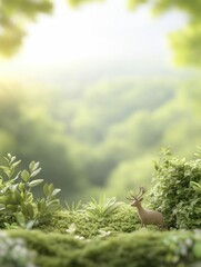 Canvas Print - A peaceful deer stands amidst lush greenery under a bright glowing sky