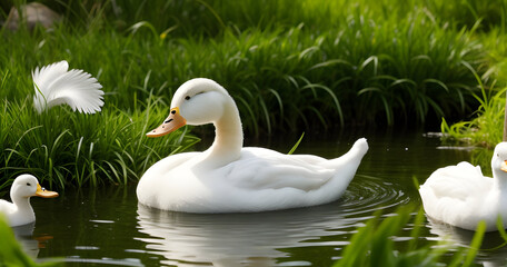 Wall Mural - A wild duck with river