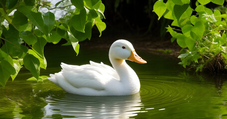 Wall Mural - A wild duck with river