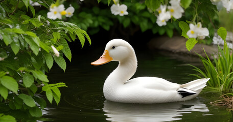 Wall Mural - A wild duck with river