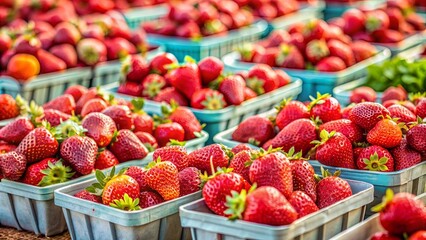 Fresh organic strawberries for sale at a farmer's market , organic, strawberries, fruit, red, fresh, healthy, gardening