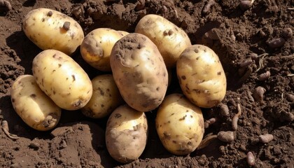 Wall Mural -  Freshly harvested potatoes in the soil