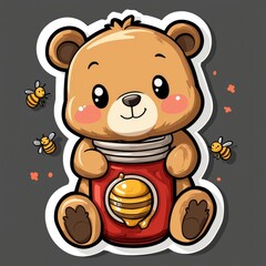 Canvas Print - Cute Cartoon Bear Holding a Honey Jar