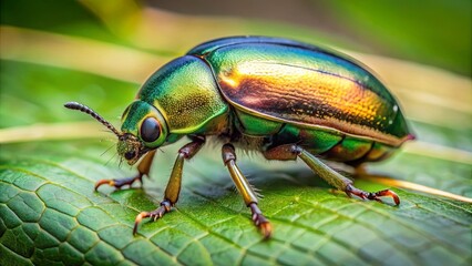 Close-up of a garden beetle, Phyllopertha horticola, crawling on a green leaf, beetle, garden, insect, wildlife, nature, close-up, macro