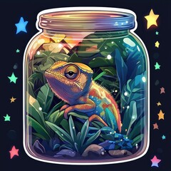 Chameleon in a Jar with Stars and Plants