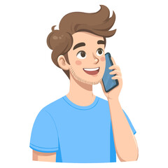 Wall Mural - Young man talking on phone flat vector