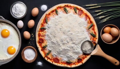  Homemade pizza preparation with fresh ingredients