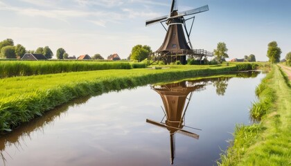  Tranquil Dutch countryside with windmill and canal