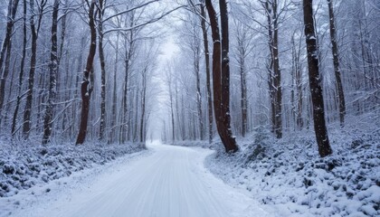   Whispering Pines  A serene winter forest path