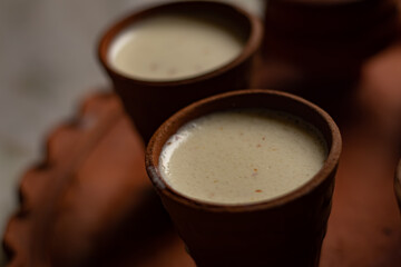 Milk tea served in kulhad or clay pots or cups in traditional Indian style. 