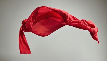  Vibrant red scarf in motion against gray backdrop