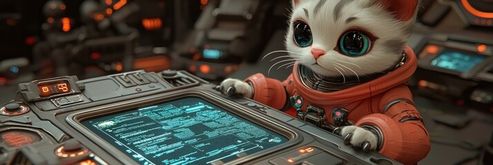 Poster - Astronaut Cat in a Spaceship Cockpit