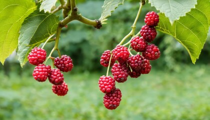 Sticker -  Vibrant red berries hanging from a branch ready for harvest