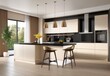 © Hendry - Residential interior of modern kitchen in luxury mansion, 3d rendering