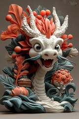 Poster - Fantasy Dragon Sculpture with Floral Elements