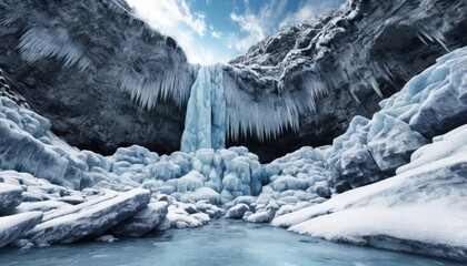 Canvas Print -  Icy wonderland  A frozen waterfall in the heart of winter