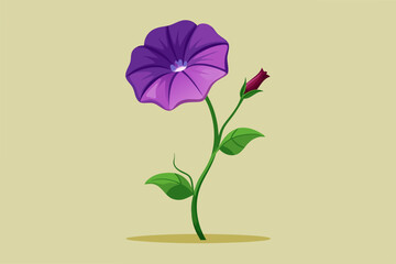 Sticker - Dark violet flower bindweed on stem with green leaves