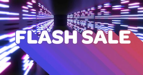 Sticker - Flash Sale text animation over colorful neon lights in futuristic tunnel