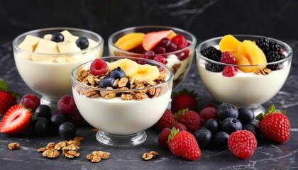 Wall Mural -  Deliciously healthy yogurt parfait with fresh berries and nuts