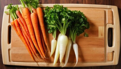 Sticker -  Fresh root vegetables on a cutting board