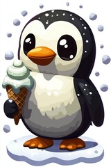 Poster - Cute Penguin Eating Ice Cream in the Snow