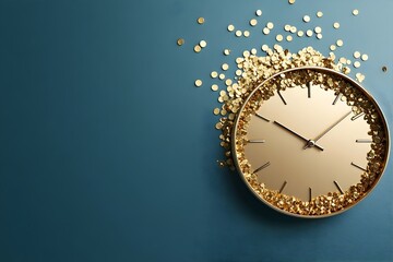 Minimalist Gold Clock Dial with Increasing Heaps of Gold Coins on a Vibrant Blue Background 3D