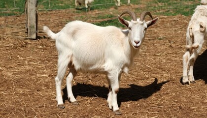 peaceful rural scene with two goats in a pen