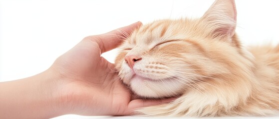 Wall Mural - A cat is sleeping on a person's hand