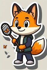 Poster - Cute Cartoon Fox with Butterfly Net