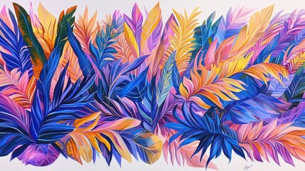 Wall Mural - Colorful Tropical Leaf Painting Art Print