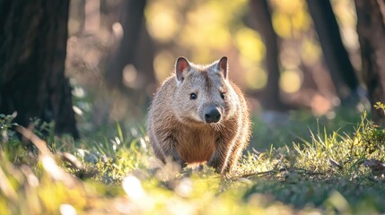 Wall Mural - A Wombat in a Forest Clearing with Lush Green Grass