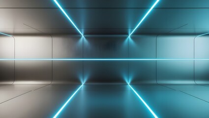 Wall Mural - Minimalist technology background, smooth metallic surface with glowing blue lines forming a grid, soft ambient light, subtle gradients, high-resolution textures, cool and calm atmosphere, clean 