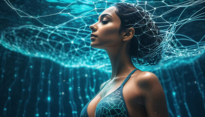 Wall Mural - Beautiful Indian woman being created in cyber space by intelligent neural network