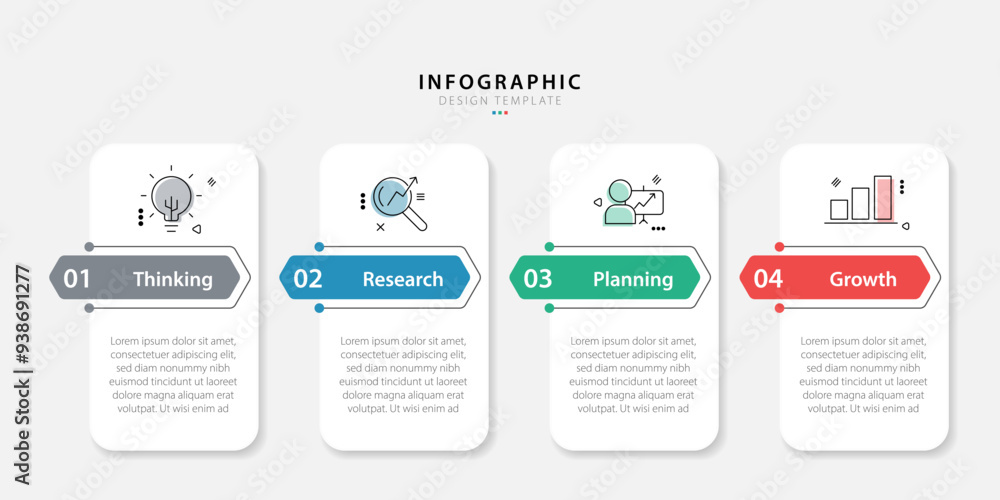 Business infographic template. 4 Step timeline journey. Process diagram ...