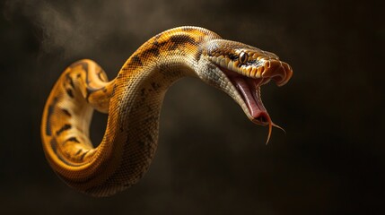 Wall Mural - Close-up of a Snake with Open Mouth and Forked Tongue