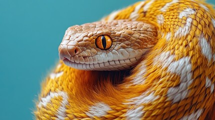 Wall Mural - Close-up of a Yellow and White Snake with an Orange Eye