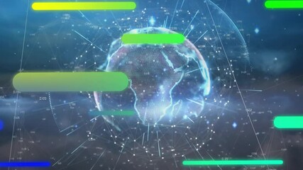 Poster - Glowing earth animation with data bars and network connections