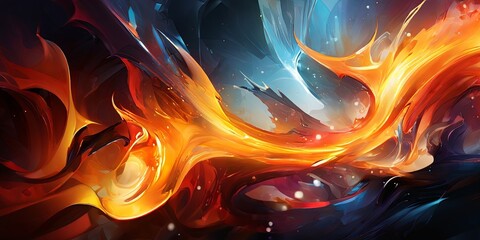 Canvas Print - A colorful abstract painting of a fire with orange and blue flames