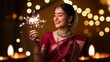© Deep Ai Generation - Happy Diwali, Portrait Indian woman celebrating Diwali, the festival of lights, holding a lit diya (oil lamp) in both hands