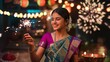 © Deep Ai Generation - Happy Diwali, Portrait Indian woman celebrating Diwali, the festival of lights, holding a lit diya (oil lamp) in both hands