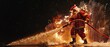 © PanArt - Santa Firefighter. Firefighter in Santa costume with hose and foam. security. Fire, Salvation. The concept of fire safety during the holidays. Security. Copy space