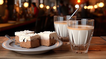 Canvas Print - cappuccino and brownies in the wooden table  