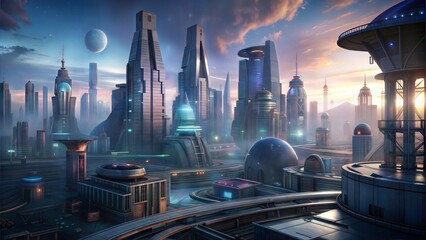 Wall Mural - a futuristic metropolis environment illustration background