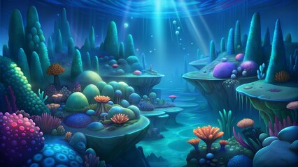 Wall Mural - a bioluminescent reef environment illustration background