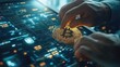 © kvladimirv - Digital Cryptocurrency Transaction - Hands Handling Bitcoin on Futuristic Interface for Blockchain Innovation in Financial Technology