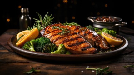 Wall Mural - a healthy serving of Grilled Chicken with Steamed Broccoli ready to be devoured