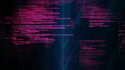 Wall Mural - pink code lines animation over dark background with blue light effects